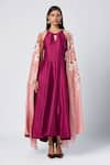 Buy_Madder Much_Purple Outer 80% Cotton Embroidered Silk Thread Cape Malli Plain Dress With _at_Aza_Fashions