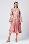 Buy_Madder Much_Pink Outer 80% Cotton Embroidered Silk Thread V-neck Nash Button Down Dress _at_Aza_Fashions