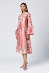 Shop_Madder Much_Pink Outer 80% Cotton Embroidered Silk Thread V-neck Nash Button Down Dress _Online_at_Aza_Fashions