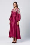 Buy_Madder Much_Purple Outer 80% Cotton Embroidered Silk Thread Natalie Floral Dress With Belt _Online_at_Aza_Fashions