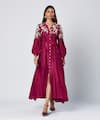 Shop_Madder Much_Purple Outer 80% Cotton Embroidered Silk Thread Natalie Floral Dress With Belt _Online_at_Aza_Fashions