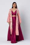 Buy_Madder Much_Purple Outer 80% Cotton Embroidered Silk Thread Percy Plain Lehenga Set With _at_Aza_Fashions