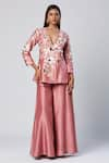 Buy_Madder Much_Pink Outer 80% Cotton Embroidered Silk Selma Peplum Kurta With Flared Pant _at_Aza_Fashions