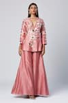 Buy_Madder Much_Pink Outer 80% Cotton Embroidered Silk Selma Peplum Kurta With Flared Pant _Online_at_Aza_Fashions