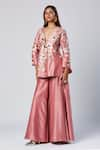 Madder Much_Pink Outer 80% Cotton Embroidered Silk Selma Peplum Kurta With Flared Pant _at_Aza_Fashions