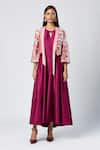 Buy_Madder Much_Wine Outer 80% Cotton Embroidered Silk Thread Jacket Sylvie Plain Dress With _at_Aza_Fashions