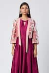 Madder Much_Wine Outer 80% Cotton Embroidered Silk Thread Jacket Sylvie Plain Dress With _Online_at_Aza_Fashions