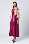 Buy_Madder Much_Wine Outer 80% Cotton Embroidered Silk Thread Jacket Sylvie Plain Dress With _Online_at_Aza_Fashions