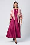 Shop_Madder Much_Wine Outer 80% Cotton Embroidered Silk Thread Jacket Sylvie Plain Dress With _Online_at_Aza_Fashions