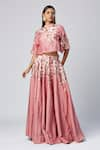 Buy_Madder Much_Pink Outer 80% Cotton Embroidered Silk Tiana Lehenga With Layered Crop Top _at_Aza_Fashions