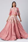 Madder Much_Pink Outer 80% Cotton Embroidered Silk Tiana Lehenga With Layered Crop Top _Online_at_Aza_Fashions