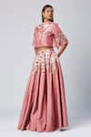 Buy_Madder Much_Pink Outer 80% Cotton Embroidered Silk Tiana Lehenga With Layered Crop Top _Online_at_Aza_Fashions