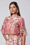 Shop_Madder Much_Pink Outer 80% Cotton Embroidered Silk Tiana Lehenga With Layered Crop Top _Online_at_Aza_Fashions