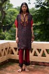 Buy_Medha_Black Tunic Pure Silk Embroidery Bandhani Collar Pattern And Ombre Dyed Pant Set _at_Aza_Fashions