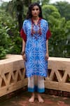 Buy_Medha_Blue Kurta Pure Silk Embroidery Bandhani Collar Pattern And Pant Set _at_Aza_Fashions