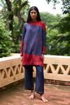 Buy_Medha_Blue Kurta Crinkled Satin Chiffon Embroidery Tie Dye Placement And Pant Set _Online_at_Aza_Fashions