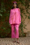 Buy_Medha_Pink Cotton Embroidery Bandhani Round Pattern Shirt And Pant Set _at_Aza_Fashions