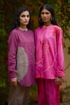 Shop_Medha_Pink Cotton Embroidery Bandhani Round Pattern Shirt And Pant Set _at_Aza_Fashions