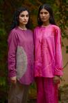 Buy_Medha_Pink Cotton Embroidery Bandhani Round Placement Pattern Shirt And Pant Set _Online_at_Aza_Fashions