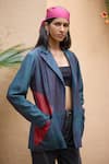 Buy_Medha_Blue Cotton Embroidery Bandhani Collar Tie Dye Placement Pattern Jacket _at_Aza_Fashions