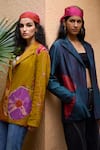 Medha_Blue Cotton Embroidery Bandhani Collar Tie Dye Placement Pattern Jacket _Online_at_Aza_Fashions