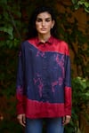 Buy_Medha_Blue Pure Silk Tie Dye Collar Placement Pattern Shirt _at_Aza_Fashions