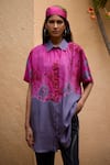 Buy_Medha_Pink Pure Silk Bandhani Collar Tie Dye Ombre Shirt _at_Aza_Fashions