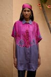 Medha_Pink Pure Silk Bandhani Collar Tie Dye Ombre Shirt _Online_at_Aza_Fashions