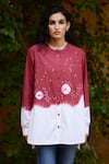 Buy_Medha_Maroon Cotton Tie Dye Collar Placement Shirt _at_Aza_Fashions