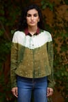 Buy_Medha_Green Cotton Bandhani Collar Tie Dye Pattern Shirt _at_Aza_Fashions