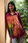 Medha_Multi Color Pure Silk Tie Dye Collar Panelled Shirt _Online_at_Aza_Fashions