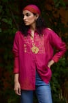 Buy_Medha_Pink Pure Silk Bandhani Collar And Tie Dye Shirt _at_Aza_Fashions