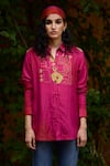 Medha_Pink Pure Silk Bandhani Collar And Tie Dye Shirt _Online_at_Aza_Fashions