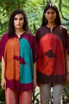 Shop_Medha_Maroon Pure Silk Tie Dye Notched Pattern Panelled Shirt _at_Aza_Fashions