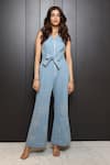 Buy_Nassh_Blue Denim Embellished Sequin V-neck Jumpsuit _at_Aza_Fashions