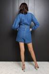 Shop_Nassh_Blue Denim Embellished Sequin Mandarin Collar Cosi Playsuit _at_Aza_Fashions