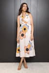 Buy_Nassh_Multi Color Linen Printed Floral Lapel Collar Arum Dress _Online_at_Aza_Fashions