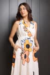 Nassh_Multi Color Linen Printed Floral Lapel Collar Arum Dress _at_Aza_Fashions