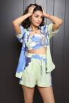 Nassh_Multi Color Linen Printed Floral  Collar Meadow Blossom Shorts Set _at_Aza_Fashions