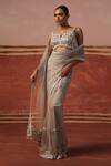 Buy_Sabe_Grey Net Embroidery Mirror Notched Border Saree With Blouse _at_Aza_Fashions