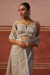 Sabe_Grey Net Embroidery Mirror Notched Border Saree With Blouse _at_Aza_Fashions