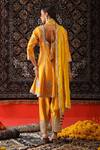 Shop_Sabe_Yellow Silk Embroidery Gota Patti Notched Mirror Peplum Kurta Set _at_Aza_Fashions