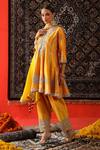 Buy_Sabe_Yellow Silk Embroidery Gota Patti Notched Mirror Peplum Kurta Set _Online_at_Aza_Fashions