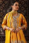 Shop_Sabe_Yellow Silk Embroidery Gota Patti Notched Mirror Peplum Kurta Set _Online_at_Aza_Fashions