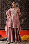 Buy_Sabe_Pink Silk Embroidery Gota Patti Notched Kurta Sharara Set _at_Aza_Fashions