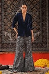 Buy_Sabe_Blue Velvet Embroidery Metal Collar Blazer And Bell Bottom Pant Set _at_Aza_Fashions