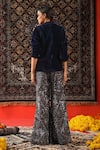 Shop_Sabe_Blue Velvet Embroidery Metal Collar Blazer And Bell Bottom Pant Set _at_Aza_Fashions