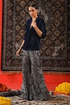 Sabe_Blue Velvet Embroidery Metal Collar Blazer And Bell Bottom Pant Set _Online_at_Aza_Fashions