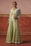 Buy_Sabe_Green Brocade Embellished Thread Jacket Open Work Sharara Set _at_Aza_Fashions