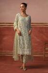 Buy_Sabe_Green Brocade Embroidery Pearl Round Kurta Pant Set _at_Aza_Fashions